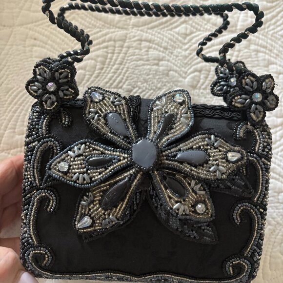 MARY FRANCIS Black Brocade with beaded flower and trim NWOT - Picture 4 of 9